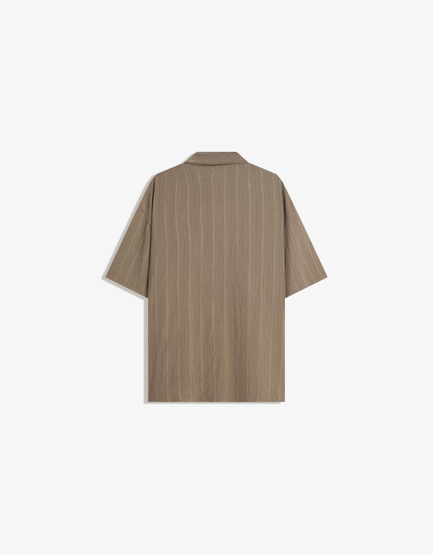Camicia a maniche corte a righe testurizzate